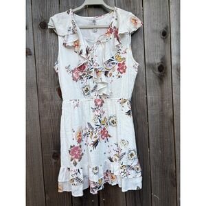 American Rag Floral Ruffle Sleeveless‎ Dress White Pink Yellow Size L